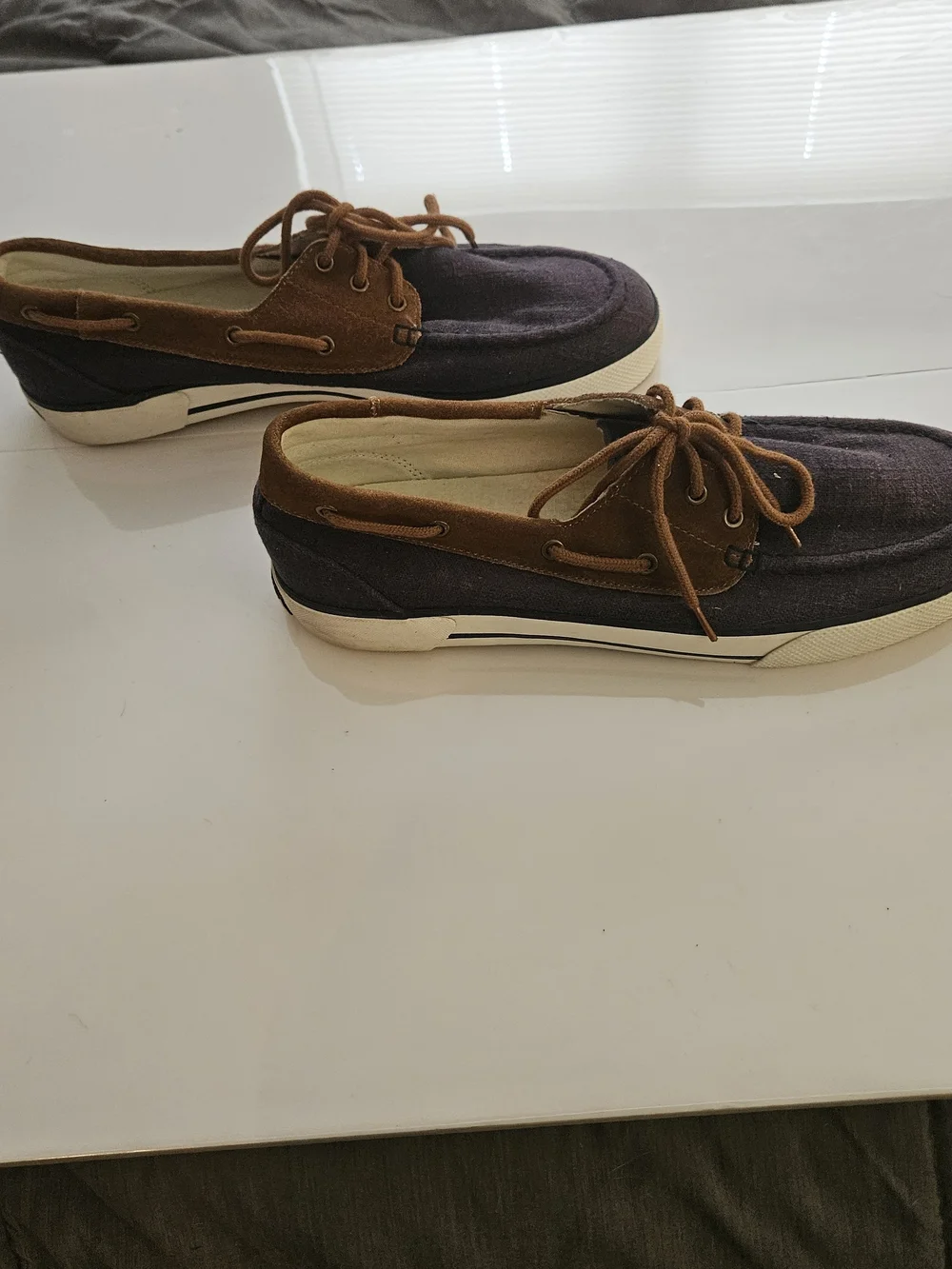 Polo by Ralph Lauren Men’s Two-Tone Brown Canvas Boat Shoes